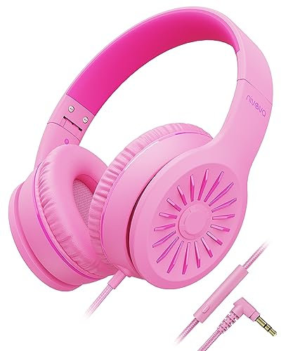 NIVAVA K16 - Cuffie cablate con microfono, cuffie on-ear per bambini, con jack da 3,5 mm, pieghevoli, per ragazzi, scuola, Amazon Kindle, Fire, Chromebook, tablet (rosa rosso)