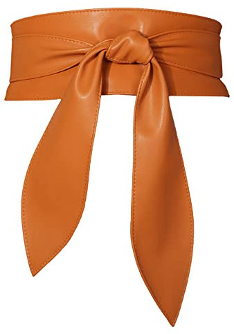 FEOYA Wickelgürtel Damen Party Kleidgürtel Hochzeit Obi Breiter Gürtel für Kleid Damen Schärpe Gürtel Kunstleder Leder Brautgürtel Bindegürtel Taillengürtel Elegante Wickel zum Schnüren Braun S-M
