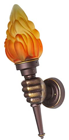 Wall Torch Lamp - Creative Torch Hand Light with Flame - Lighting Fixture with Flame Glass Lamp Shade and Fist-Shaped Antique Brown Aluminum Bracket Farmhouse