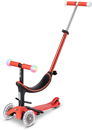 micro™ mini2grow Deluxe LED Magic | Kickboard mit Sitz und Schiebestange | LED-Vorderrollen & leuchtende Handgriffe | mitwachsender Lenker höhenverstellbar | ab 12 Monaten | 4 Farben erhältlich (Red)