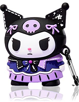 Viwind Funda AirPods 2 1 Generacion de Silicona con Llavero, Bonita Case Cover de Dibujos Animados de Anime Suave,Impermeable/a Prueba de Golpes/Carga Inalámbrica y por Cable-Purple Kuromi