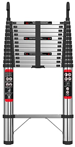 Extension Ladder 5M with Hook Stainless Steel Telescoping Stepladder for Multi Purpose Loft Attic 16.4FT Extendable Ladder 330lbs/150kg Heavy Duty EN131 Standard