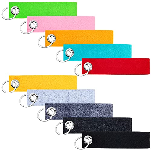 Nuenen 20 Stück Filz Schlüsselanhänger mit Edelstahl Ring für DIY Dekoration Handwerk Schlüsselanhänger zum Selber Machen Schlüsselanhänger Rohling für Taschen Auto Basteln, 13 x 3 cm (Mehrfarbig)