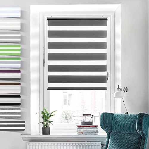Doppelrollo Klemmfix ohne Bohren Rollos für Fenster ohne Bohren Anthrazit 100x130cm-Stoffbreite 96cm Klemmrollos Fenster Rollo innen ohne Bohren Lichtdurchlässig