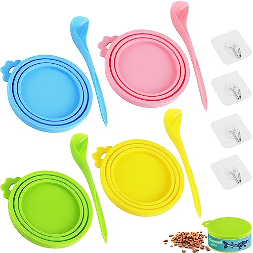 Graplan 12 Stk Dosendeckel Set für Tierfutter mit 4 Löffeln und 4 Haken (70g, 85g, 200g, 400g) für Hunde und Katzen, Silikon Deckel