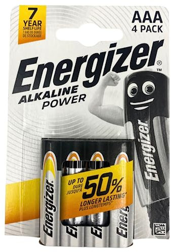 Energizer AAA Batteries, Alkaline Power Batteries, Long Lasting Power, Leak Resistant Design, 4 Pack