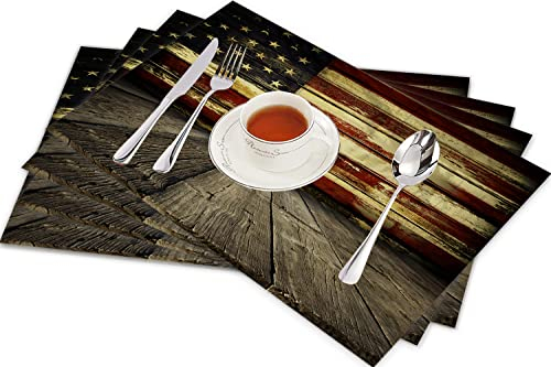 Set mit 4 Tischsets, USA-Flagge im Vintage-Stil auf Holzplanken, rutschfest, fleckenabweisend, hitzebeständig, Tischmatten für Esszimmer, Zuhause, Innendekoration, 30,5 x 45,7 cm