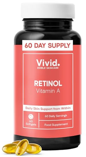 Vivid – Retinol, Vitamin A Soft Gel Capsules - 60 Servings, 8000 IU Per Serving - for Clear, Smooth Skin – Elasticity, Texture, Tone - Anti-Aging Fine Lines/Wrinkles