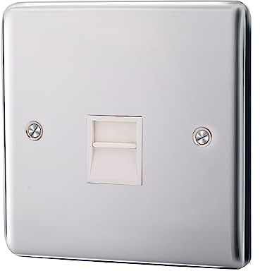 ASAB 1 Gang Master Telephone Socket PGM 33780 Brushed Steel Shuttered Main Socket - Easy to Install With Fixing Screws, Sleek and Slim Design With Soft Edges, Stylish Polished Finish