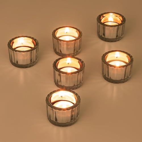 Romadedi 12 portavelas de cristal para velas de té, portavelas plateados para mesa de comedor, centros de mesa, tarros pequeños votivos para decoración de bodas, cumpleaños, decoración del hogar, San