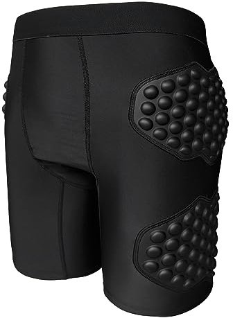 HOLDOMG Herren Schützende Gepolsterte Shorts Skate Kompression Shorts für Snowboard Ski Basketball Hüfte Schutzunterwäsche, Schwarz, XX-Large
