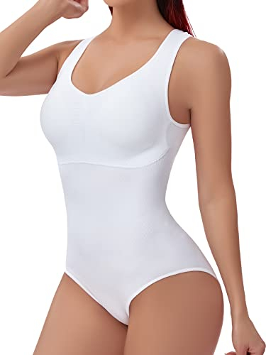 Joyshaper Body Modellante Donna con Reggiseno Pancia Piatta Body Perizoma Contenitivo Senza Cuciture Bodysuit Shapewear, Bianco, XL