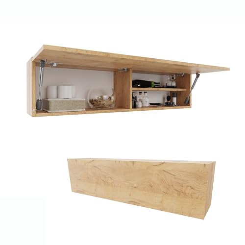 PLATAN ROOM Badschrank 80/120 / 160/200 / 240 breit Badmöbel Badezimmer Klapphängeschrank Schrank Hochglanz Matt Weiß (Gold Eiche, 120 x 30 x 25)
