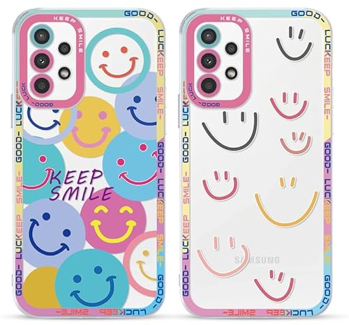 Yoedge 2 Stück Happy Smiley Face HandyHülle für Samsung Galaxy A13 4G Hülle 6,6, Transparent Smile Gesicht Niedliches Muster Design Aesthetic Case Schutzhülle für Samsung A13 4G Mädchen Frauen Cover