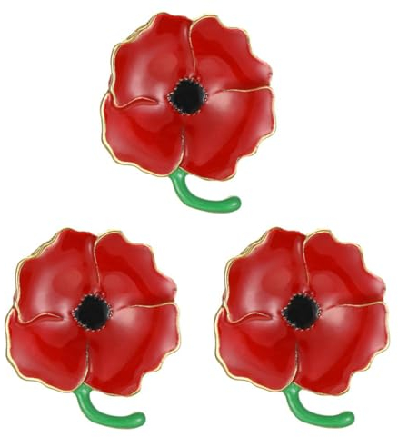 Premium handgefertigte Emaille Anstecknadel Brosche Abzeichen Mohnblume Brosche Pin Rote Blume Mohn Broschen Helden Veteranen Gedenktag Gedenktag Geschenk Zubehör Schmuck Geschenke (3 Stück), Emaille