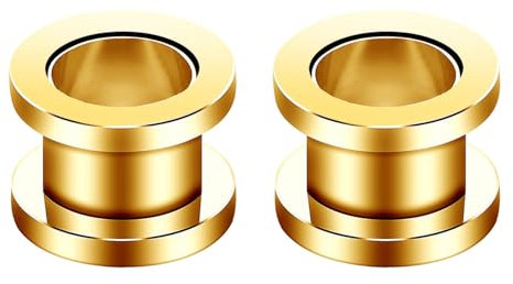 Decentraland Golden 2 Stück 316L Edelstahl O Ohrmessgeräte Tunnel Ohren Schraubverschluss Körperpiercing-Schmuck