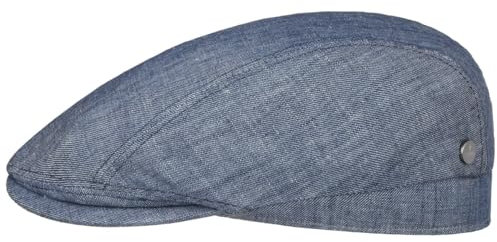 LIERYS Lecoma Leinen Flatcap Unifarbene Schirmmütze Herren Made in The EU Frühjahr Sommer blau-meliert XL (60-61 cm)