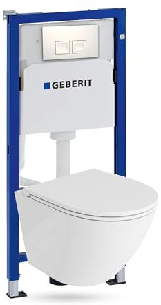 Lavita Duofix Basic Vorwandelement + Wand Tiefspül WC Sofi One Weiß Spülrandlos + WC Sitz + Bedienplatte Delta 25 Weißer Knopf Komplettset Unterputz Spülkasten Toilette Komplett Sett WC