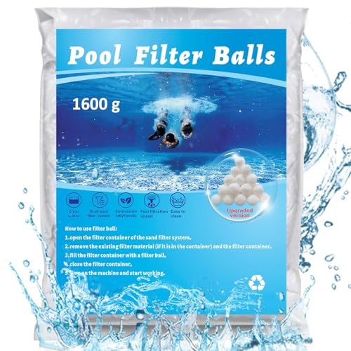 MIKAILE Balles Filtrantes Piscine Skimmer 1600g, Réutilisable Balles Filtre Piscine, Remplace 60kg Sable pour Filtre Piscine, Convient à Divers Systèmes De Filtration