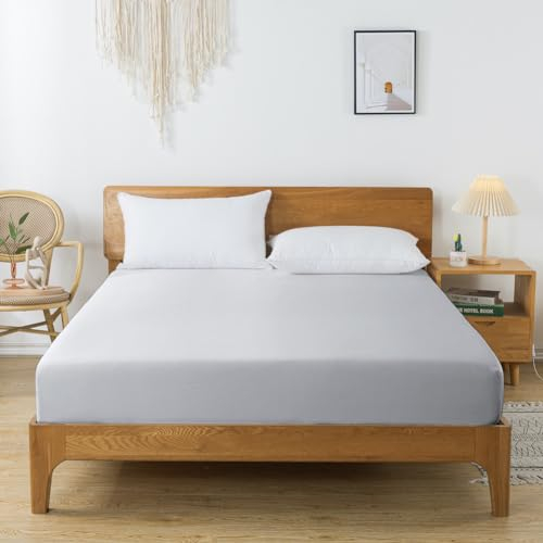 bienDo Spannbettlaken 90x200 cm, Hellgrau, Bambus Seide, Fitted Sheet für Winter und Sommer, 35CM Tiefe Tasche für Hohe Matratzen, Allergiker, Weich, Kühlung und Atmungsaktiv