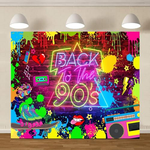 Pnylzzyxh Back to The 90s Hintergrund Hip Hop Graffiti 90er Jahre Party Hintergrund Let's Glow Tanzen Thema Banner Kunst Ziegelmauer Musik Radio Mode Dekorationen Zubehör Fotostudio Requisiten 300 x