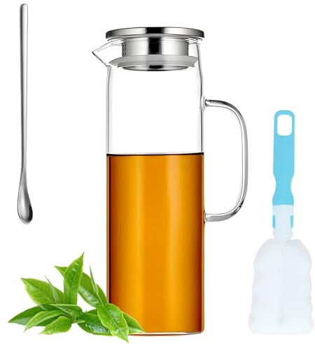 ZIGefofo Jarra Agua Cristal Botella Cristal 1.5 Litros, Jarra de Borosilicato Resistente al Calor, Botellas de Vidrio Transparente para Bebidas Frías y Calientes/Fría Caliente Té/Café/Jugo/Jarra