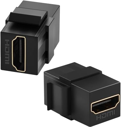 QIANRENON HDMI 2.0 Keystone Jack HD Display Coupler Module 4K HDMI Female to Female Keystone Panel 180° Angle Connector HDMI 2.0 Keystone Wall Plate HDTV Socket Adapter, for Wall Plate,Black,2Pcs