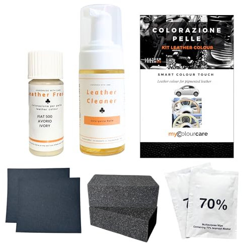 Mycolourcare Kit Marfil Blanco Volante compatible con Fiat 500 limpiador reparación piel y piel sintética fácil aplicación alternativa al cubrevolante