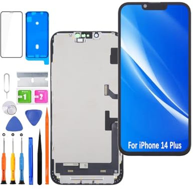HLYGZX Display für iPhone 14 Plus LCD Bildschirm Ersatz FHD Touchscreen 3D Touch Face ID Digitizer Rahmen Montage,Waterproof Adhesive,Reparaturkits NEU