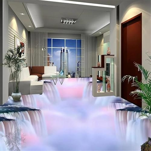 SABORR Selbstklebende PVC Bodenfliesen Fototapete 3d Tapete dreidimensionale Klippe Wasserfall Schlafzimmer Bad Küche Boden Kunst Aufkleber