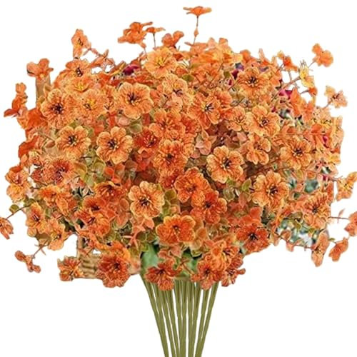10 paquetes de flores artificiales de otoño para interiores y exteriores, macetas colgantes que no se decoloran, plantas de otoño sintéticas, Acción de Gracias, hogar, jardín, chimenea, decoración