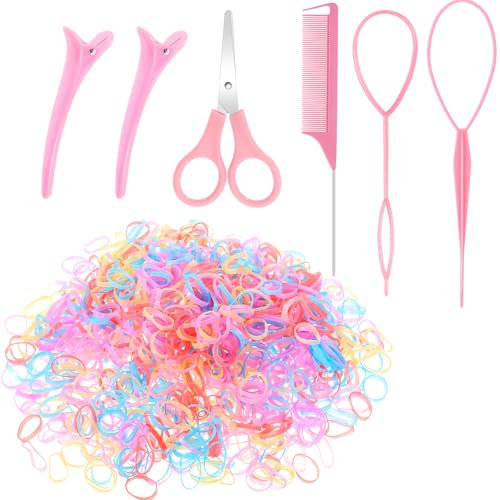 BESARME 1000 Pcs Mini Colorful Rubber Hair Bands 6 Pcs Hair Styling Tools for Baby Girl Hair Accessories Christmas Gifts