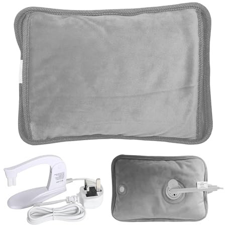 ADEPTNA Rechargeable Electric Hot Water Bottle Bed Hand Warmer Massaging Heat Pad – Super Soft Plush Cosy Heat Pad with Overheat Protection, Prefilled Heating Pad for Pain Relief Arthritis (Grey)