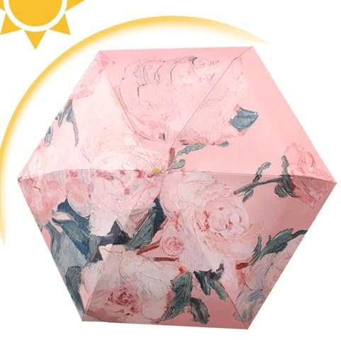 Paraguas de viaje con protección UV - Sombrilla de lluvia y sol de 5 pliegues, diseño compacto con revestimiento anti-UV negro | Paraguas elegante para exteriores, protector solar, paraguas plegable l