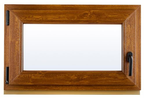 PLAMET. Ventana de PVC - Ventana de Plástico - Resistente a las Influencias Ambientales - Protección Contra Robo - Aislamiento Contra Ruido, Viento - Roble Dorado - 800x500cm - 4-16ar-4i