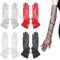 Thoquene 4 Paar Nylon Handschuhe Lang, Tüll Mesh Handschuhe Rot, Weiß und Schwarz