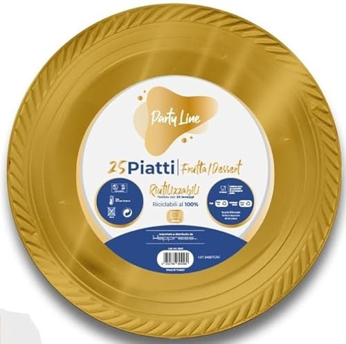 25 Piatti ORO in plastica riutilizzabile - piatto tondo 17cm - Riciclabili al 100% - per feste party natale capodanno ecc.
