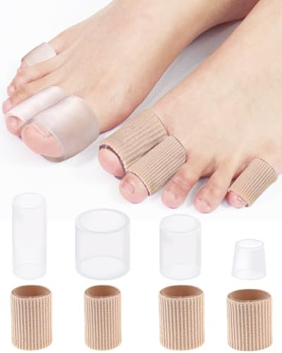 BLATOWN 16PCS Silicone Toe Sleeves Gel Corn Protectors Toe Tube Cushions with 4 Size, Soft Corn Pads Covers for Women Men Pain Relief, Calluses, Blisters, Bunion, Hammer (8gel+8nylon)