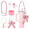 Stanley Cup Accessories Set, 7PCS Stanley Cup Decor Including Stanley Straw Cover, Handle Strap, Silicone Stanley Cup Boot, Bow Keychain Stanley Charms for Stanley Cup 30/40oz Tumbler Pink