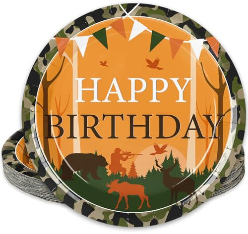 Whaline Lot de 24 assiettes jetables en carton motif camouflage pour fête d'anniversaire 22,9 cm pour décoration de table