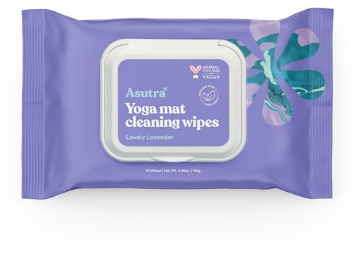 ASUTRA Yogamatten-Tücher (Lovely Lavender), Beutel (30 Tücher) – keine rutschigen Rückstände, Tiefenreinigung für Fitnessgeräte und Fitnessgeräte