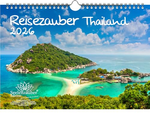 Reisezauber Thailand DIN A4 Kalender für 2026 Reise Strand Bangkok - Inhalt: 1x Kalender 1x Weihnachtsanhänger 1x Grußanhänger (gesamt 3 Teile)