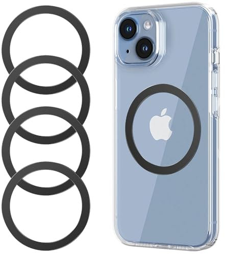 for MagSafe Sticker,4 PCS,Ultra-Thin(0.4mm) Metal Ring for Kindle/Pop Socket Magnetic Wallet Grip Wireless Charger Case Car Mount,Compatible with iPhone 17/Air/16/15/14,Galaxy S24/S23 (Black 4 PCS)