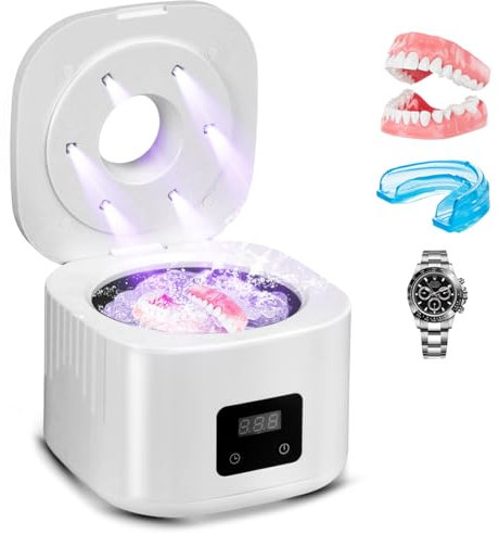 tlidfgeo Ultraschallreinigungsgerät, 49000Hz UV Dental Pod, 340ML Ultraschallreinigungsgerät Zahnschiene, 3 Modi für Zahnprothesen Aligner Retainer Mundschutz Schmuck Ultrasonic Cleaner