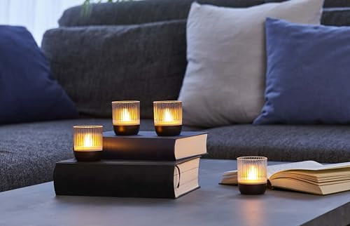 Northpoint LED Akku Lounge Lights 4er-Set mit Touchsensor Kabellos für Innen und Außen RGBW Flackereffekt Transparent schwarz