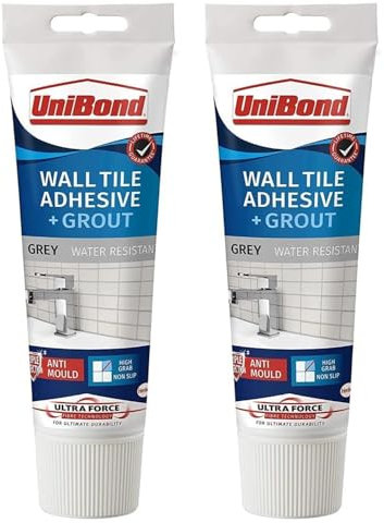 Ultraforce Wall Tile Adhesive & Grout Grey – Pack of 2 (300g per Tube) | Ready Mixed, Waterproof & Mould Resistant | Tile Adhesive and Grout for Walls