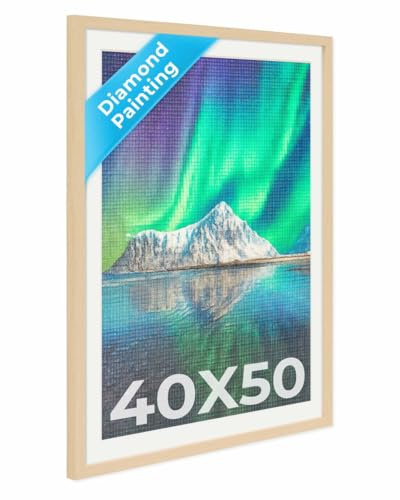 PHOTOLINI Bilderrahmen 40x50 Diamond Painting Rahmen, Natur, Bilderrahmen für Diamond Painting 50x40 mit passendem Passepartout Bild 35x45, Rahmen 40 x 50 mit bruchsicherem Acrylglas zum Aufhängen