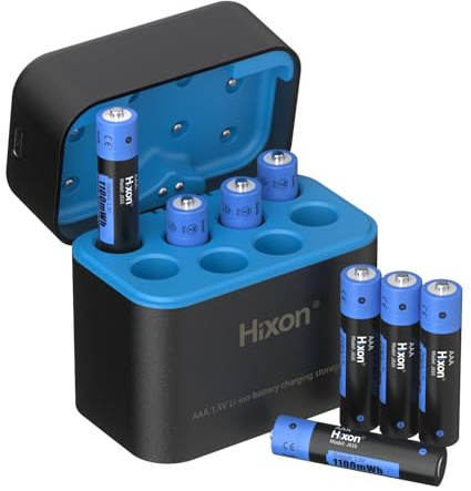 Hixon 8 Stücke Wiederaufladbarer 1,5V Lithium Akku AAA, 2A Hohe Entladestrom AAA Li-Ion Batterie, 1100mWh Hohe Kapazität Lithium AAA Akku mit Intelligent Ladecase