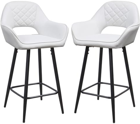 Panana Set of 2 Barstools Faux Leather Counter Stool with Metal Legs for Kitchen Breakfast Bar Home Pub Cafe (White)
