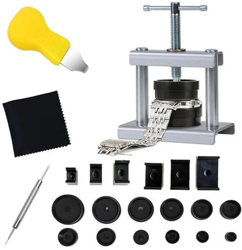 XMSHYODSM Watch Press Tool Set, Watch Back Case Closer for Closing The Cover, Watchs Battery Replacement Tools Kit Press Tools Watchs Repair Set with 18 Dies for Watches with A Pry Opening
